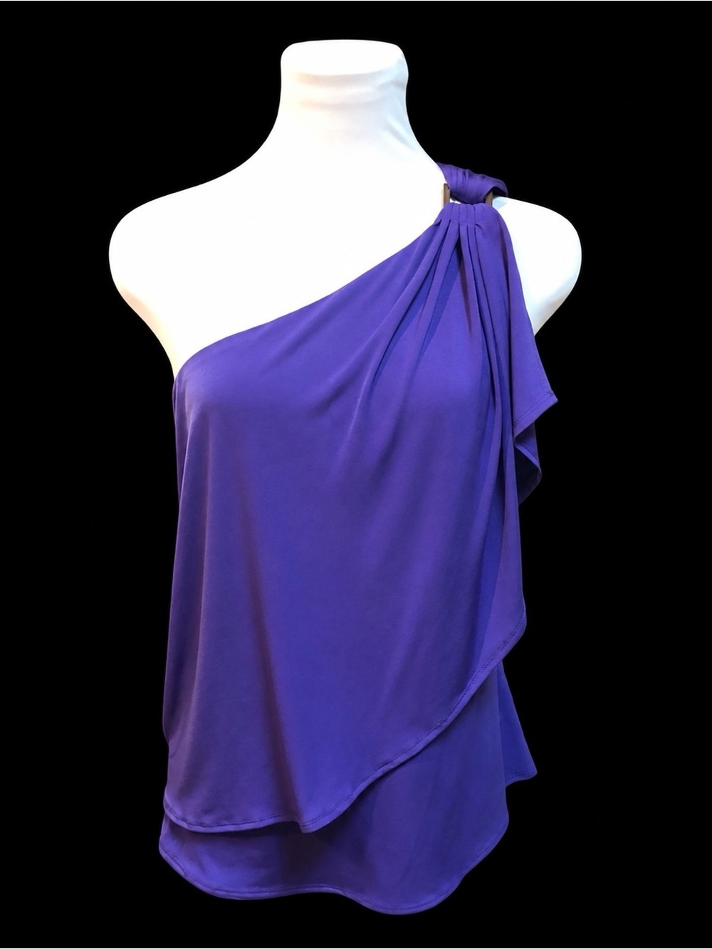Purple Ruched Draping One Shoulder Accent Shirt